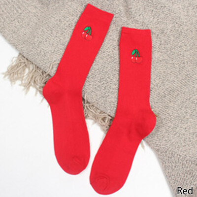 

4 Color HOT Cartoon Warm Cotton High Socks 3D Fruit Embroidery Socks Women Sock