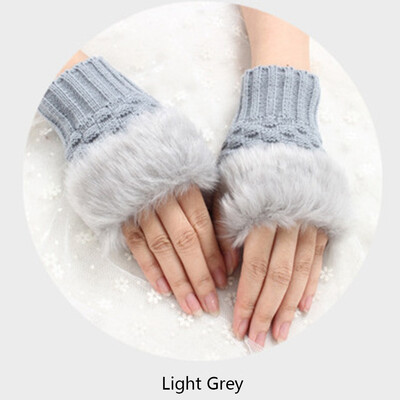 

New Fashion Women Winter Warmer Fingerless Gloves Knitted Faux Rabbit Fur Wrist Mitten