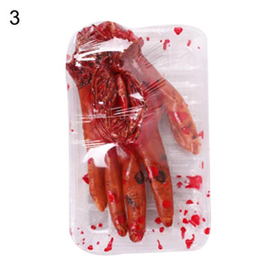 

Realistic Bloody Hand Foot Body Part Plate Halloween Decor Party Prank Props