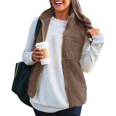 

Womens Sleeveless Polyester Fleece Winter Jacket Vest Tops Zipper Winter Autumn