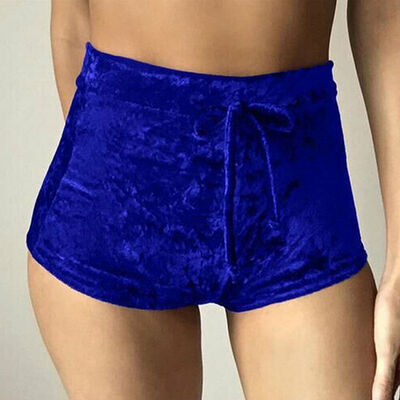

Women High Waist Shorts Boxers Drawstring Sport Crushed Velvet Hot Pants