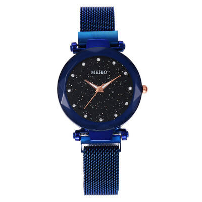 

High Quality Women Mesh Belt Strap Starry Sky Watch Luxury Brand Ladies Geometric Surface Quartz Watch Simple Zegarki Damskie