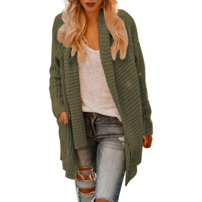 

Women Stylish Concise Casual All-match Solid Color Long Sleeve Elegant Keep Warm Knitting Cardigan Coats