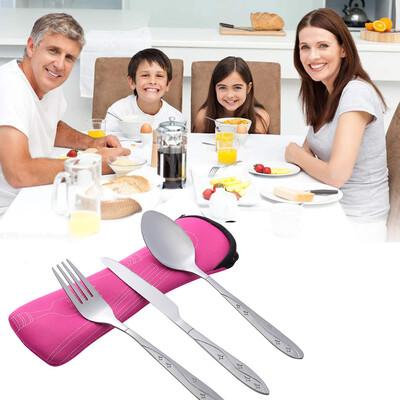 

Toponeto 3 Pcs Stainless Steel Knifes Fork Spoon Family Travel Camping Cutlery Eyeful BK