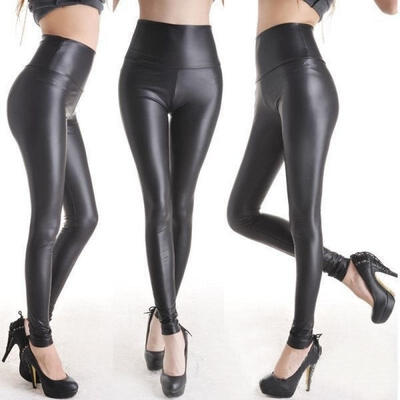 

Sexy Women Matt look high waist Stretch faux leather Slim pants leggings
