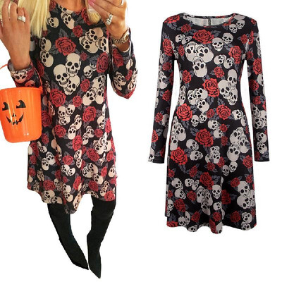 

EBAY spring&autumn new Halloween Christmas fashion clothing Europe&America Shantou printed long-sleeved dress 0166 Shantou