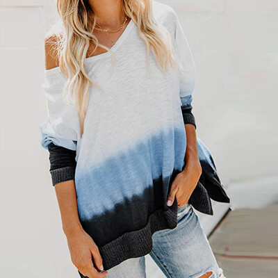 

Tailored Womens Casual Tie Dyes Print Sexy Loose V Neck Pullover Blouses Sweatshirt
