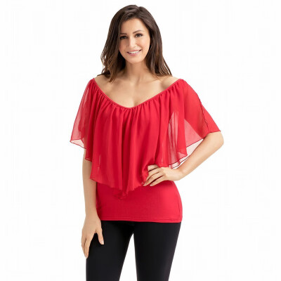 

V-neck short-sleeved front back ruffled t-shirt top