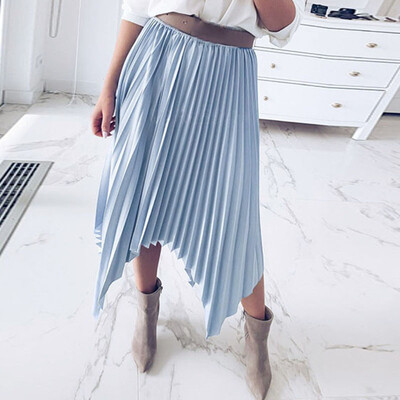 

Women High Waist Casual Folding Loose Beach Solid Color Tuxedo Skirt