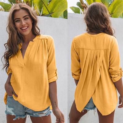 

Starmoon Women Cotton linen Casual Solid Long Sleeve Shirt Blouse Button Down Tops