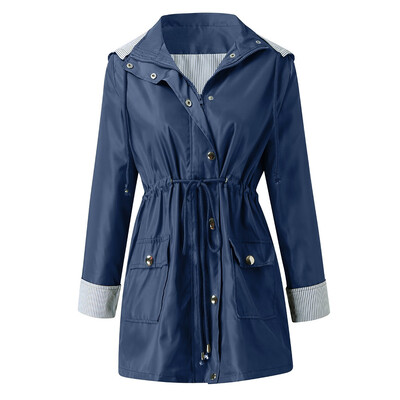 

Toponeto Women Solid Rain Jacket Outdoor Plus Size Waterproof Hooded Windproof Loose Coat
