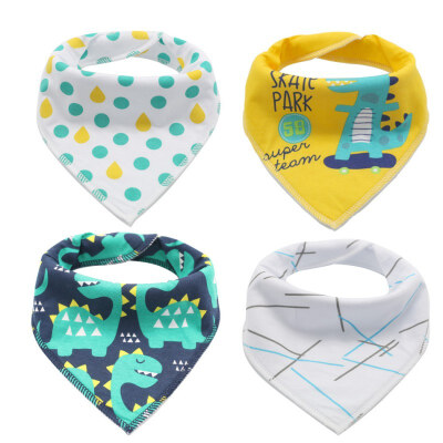 

Baby Cartoon Waterproof Eating Clothes Bib Colorful Bibs Baby Boy Girl Cotton Bib Triangle 6-24M 4 Pieces