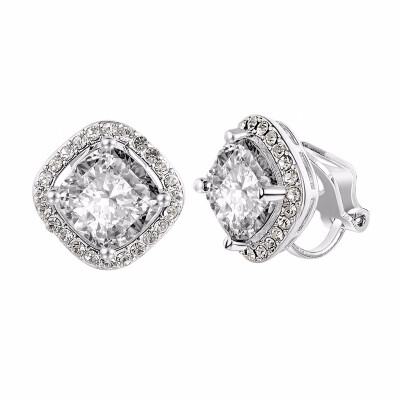 

Yoursfs CZ Crystal Invisible Clip On Earrings Cubic Zirconia Silver Wedding Clip Earrings