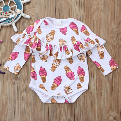 

Newborn Infant Baby Girl Long Sleeve Ice Cream Print Romper Outfits Clothes Set