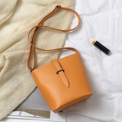 

Simple temperament retro solid color bucket bag female 2019 new fashion Korean casual wild shoulder messenger bag
