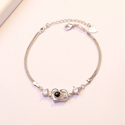 

I Love You In 100 Languages Heart Bangles Microscopic Carvings Light Projected Pendant Bracelets