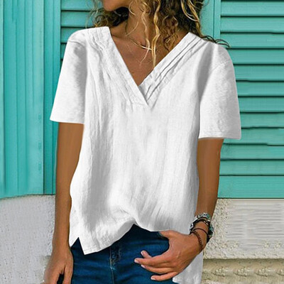 

Womens Loose Tops Shirts V-neck T-shirt Short Sleeve Casual Summer Office Blouse