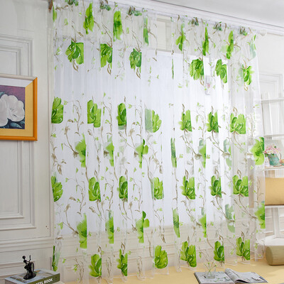

JPGIF 1 PCS Vines Leaves Tulle Door Window Curtain Drape Panel Sheer Scarf Valances