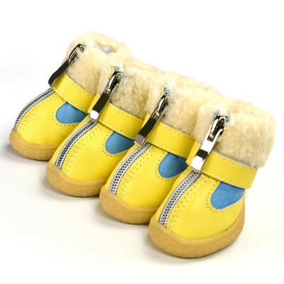 

4 Pcssets Winter Pet Dog Shoes For Small Dogs Warm Leather Puppy Dog Snow Boots Waterproof Chihuahua Pug Cat Shoes Pet Products