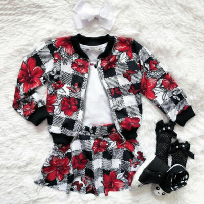 

Winter Toddler Baby Girls Clothes Floral Coat TopsSkirt Dress Formal Outfits US