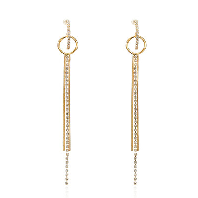 

New Fashion Golden Silver Plated Dangle Hanging Black Rhinestone Long Drop Earrings For Women Jewelry brincos bijoux