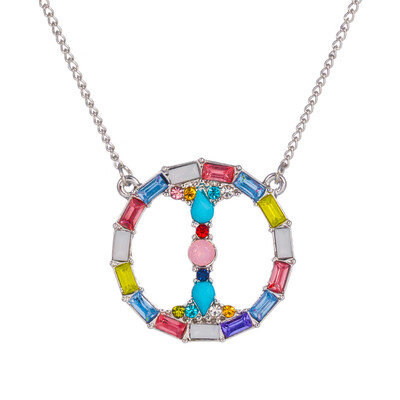 

Multicolor fashion Silver charm 26 Alphabet Round pendant necklace pave zircon initial letter necklaces Couple Name necklace