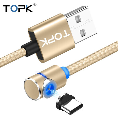 

TOPK L-Line1 1m & 2m 90 Degree L Type Magnetic Cable USB Type C Nylon Braided LED Indicator Type-C Cable For USB C Devices