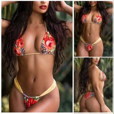 

Sexy Women Bikini Set Push-up Unpadded Thong Bottom Triangle High Waist Swimsuit