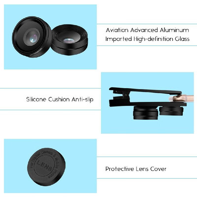 

Universal Mobile Phone Tablet 062X HD Super Wide Angle Lens 20X Macro 198 Degree Fisheye 3 in 1 Set with Clip 360 Degree Free Rot