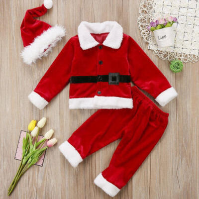 

Xmas Toddler Baby Boy Girl Christmas Santa Claus Costume Top Pants Hat Outfit