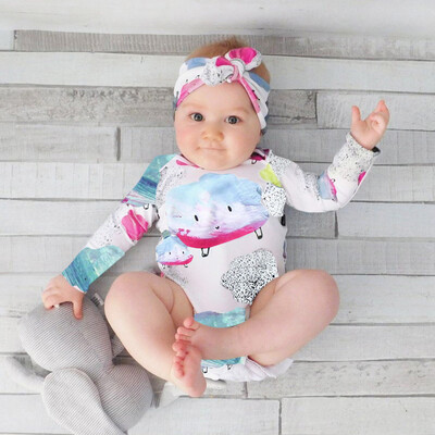 

2Pcs Kids Baby Clouds Girls Boys Outfits Clothes RomperHeadband Jumpsuit Set