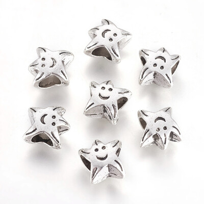 

Alloy European Large Hole Beads Star Antique Silver 10x10x6mm Hole 45mm