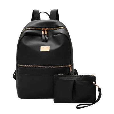 

2pcsset Women Nylon Backpack Clutch Preppy Solid Shoulder Schoolbags Purse