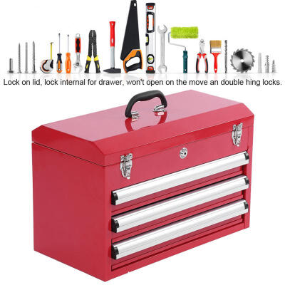 

Greensen Portable Heavy Duty 3 Drawers Tool Box Lockable Chest Organizer Storage Tray Red