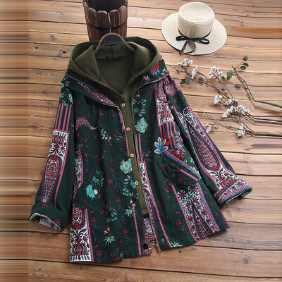 

Toponeto Women Outwear Vintage Print Two Pieces Plus Size Coat Warm Coat Jacket Overcoat