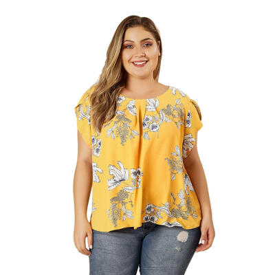 

Summer Chiffon Women Fashion O-Neck Blouse Casual Retro Tops Plus Size