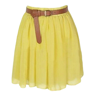 

Roseonmyhand Women Mini Skirt Girl Chiffon Short Dress Pleated Retro Elastic Waist Skirt