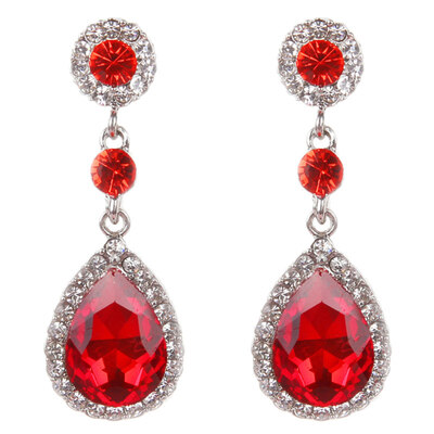 

Party Fashion Women Shiny Rhinestone Inlaid Waterdrop Long Dangle Stud Earrings