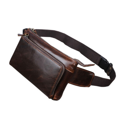 

Men Oil Wax Cow Leather Vintage Waist Bag Fanny Pack Outdoor Travel Belt Bum Hip Pouch Chest Bag