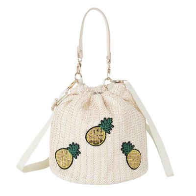 

Pineapple Print Shoulder Bucket Handbags Women Straw Woven Crossbody Bags