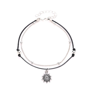 

2019Boho Double Layer Anklet Sun Pendent Charm Women Foot Chain Ankle Bracelet