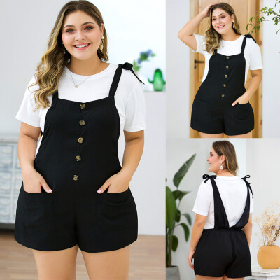 

Starmoon Womens Plus Size Casual Strap Button Pocket Wide Leg Shorts Jumpsuit