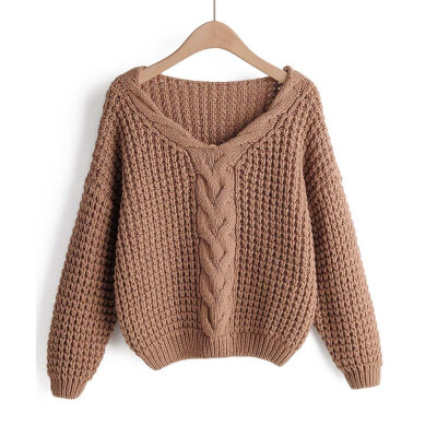 

Tailored Fashion Women Pullover Solid Long Sleeve V-Neck Knitted Sweater Top