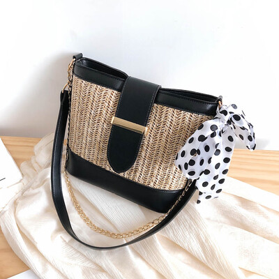 

Tailored Womens Fashion Retro Woven Shoulder Bag Solid Color Scarf Woven Bag Beach Bag