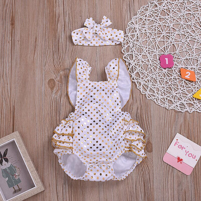 

Newborn Kids Baby Girls Outfits Clothes Dot Ruffles Romper BodysuitHeadband Set