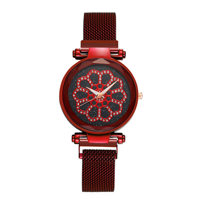 

Fashion Women Rose Gold Flower Rhinestone Wristwatches Luxury Casual Female Quartz Clock Simple Mesh Strap Relogio Feminino