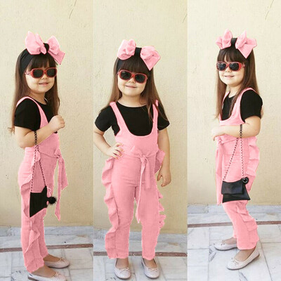 

Toddler Kids Baby Girls Sleeveless Solid Print Frill Romper Jumpsuit Clothes