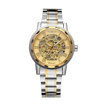 

Winner Men Luxury Stainless Steel Band Watches Casual Mechanical Skeleton Watch Fashion Hand-Wind Wristwatch