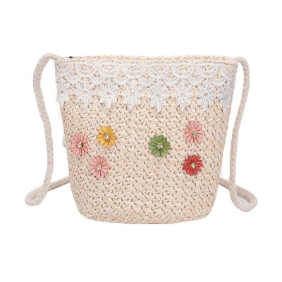 

Lace Flower Decor Shoulder Messenger Packs Straw Women Small Crossbody Bags