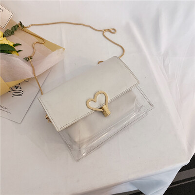

2019 new casual heart-shaped lock buckle Messenger bag female chic wild chain shoulder bag personality transparent mother-in-law package